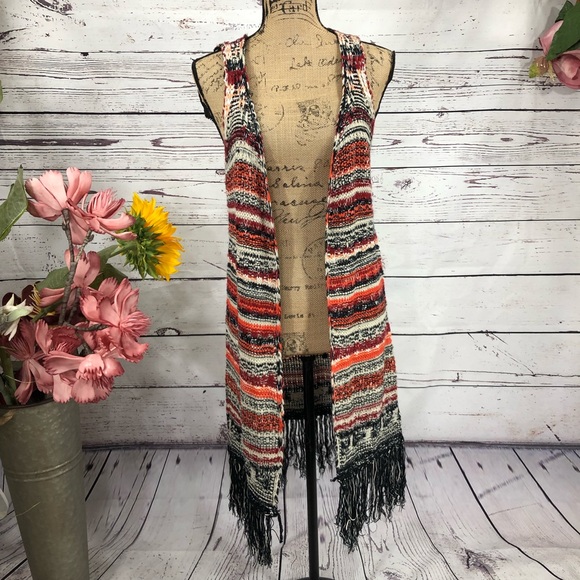 Paper Crane Jackets & Blazers - Paper Crane BOHO Fringed Longline Sweater Vest